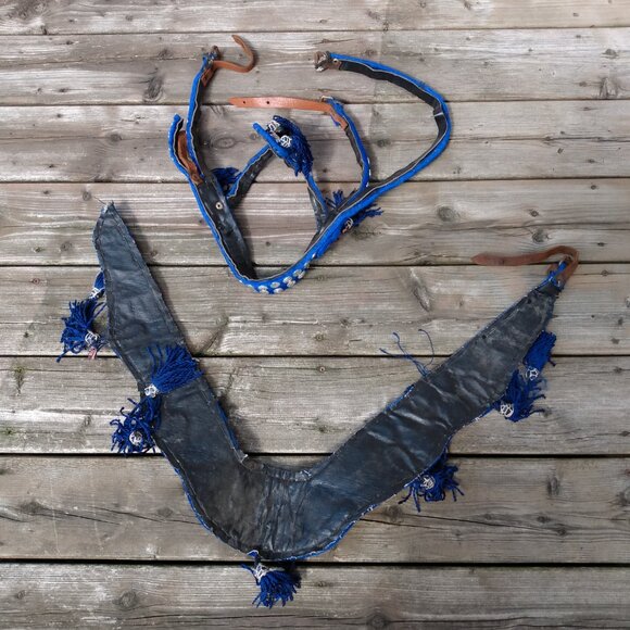 Vintage Horse Tack Bridle Headstall Breast Collar Blue Velvet Tassels - Picture 4 of 10